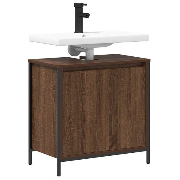 vidaXL Bathroom Basin Cabinet Brown Oak Engineered wood, steel Medium