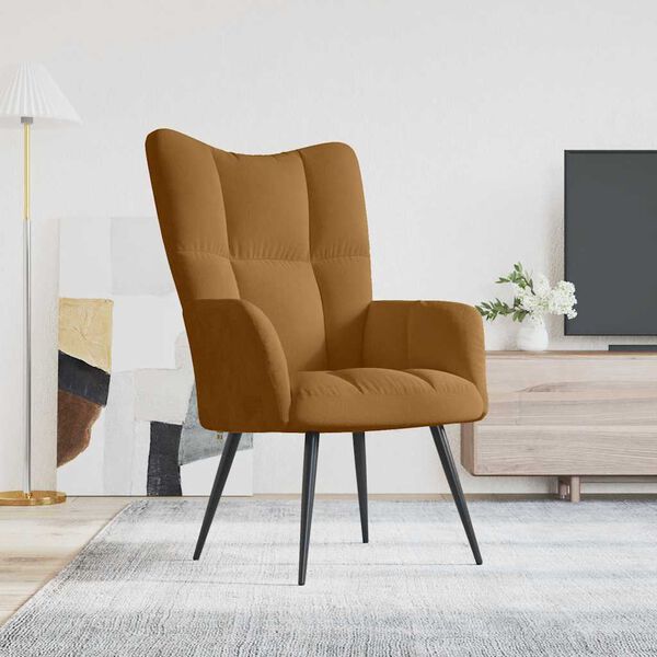 vidaXL Relaxing Chair Brown Velvet (100% polyester), Steel, Foam Standard