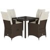vidaXL 5 Piece Patio Dining Set with Cushions Brown Poly Rattan