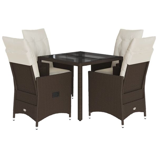vidaXL 5 Piece Patio Dining Set with Cushions Brown Poly Rattan