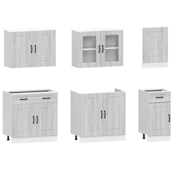 vidaXL Kitchen Cabinet Set Grey Sonoma Engineered wood and glass