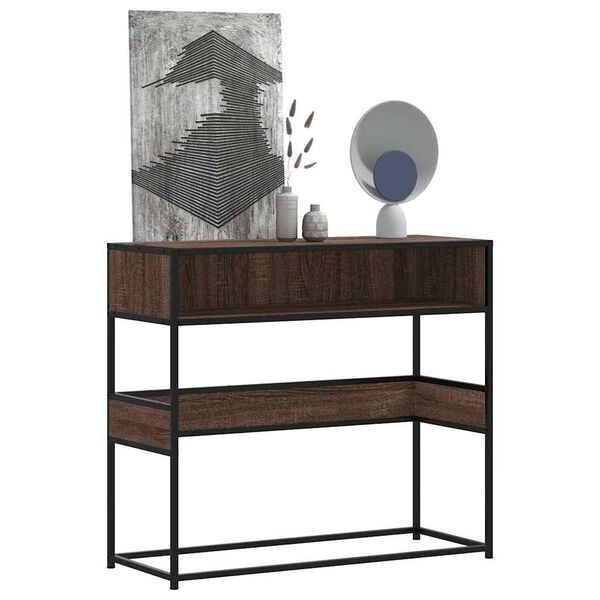 vidaXL Console Table Brown Oak Engineered wood, metal 35.4x13.8x31.5 in