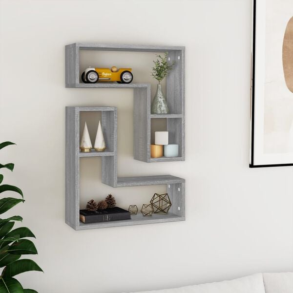 vidaXL Wall Shelf Set of 2 Gray Sonoma Engineered Wood 19.7x5.9x19.7 in