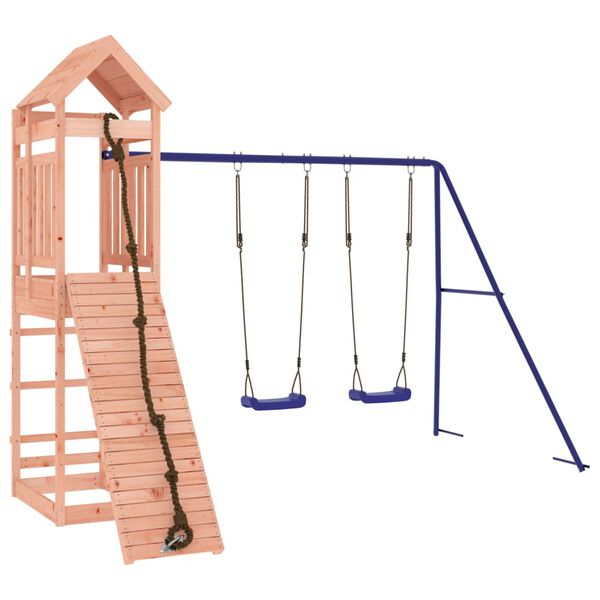 vidaXL Outdoor Playset Natural wood, Blue Solid Douglas wood, PP, Metal