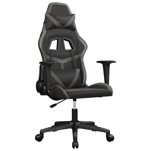 vidaXL Gaming Chair Black and Grey Faux Leather One Size Swivel