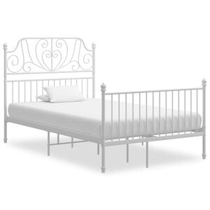 vidaXL Bed Frame White Powder-coated metal Double Durable Bed Frame