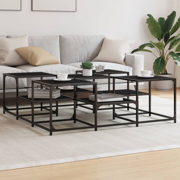 vidaXL Coffee Table Black Engineered wood, metal Large Adjustable Feet