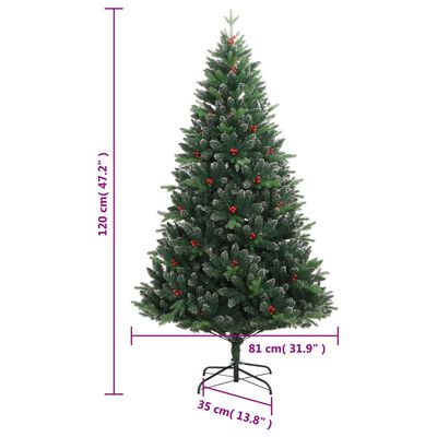 vidaXL Artificial Hinged Christmas Tree with Red Berries 70.9"