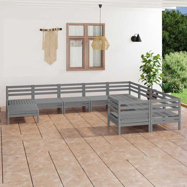 vidaXL Garden Lounge Set Grey Solid Pine Wood Medium Modular
