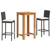 vidaXL Garden Bar Set Black Solid Acacia wood Three-piece set