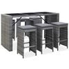 vidaXL Garden Bar Set Grey PE rattan 7 Piece Set Removable Covers