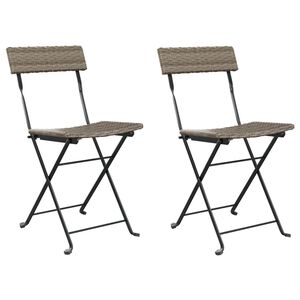 vidaXL Folding Bistro Chair Set of 2 Grey Poly Rattan, Powder-Coated Steel