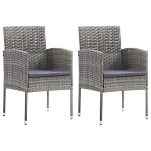 vidaXL Garden Chair Set of 2 Gray PE rattan, steel, 100% polyester