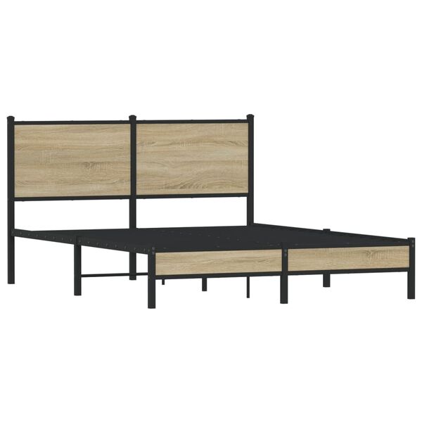 vidaXL Bed Frame Sonoma oak Steel, Engineered wood Double Bed Frame
