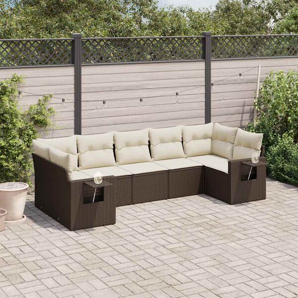 vidaXL Garden Sofa Set Brown, Cream White