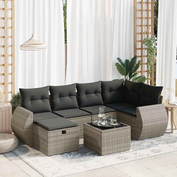 vidaXL Patio Sofa Set Grey PE rattan and powder-coated steel 6-piece set