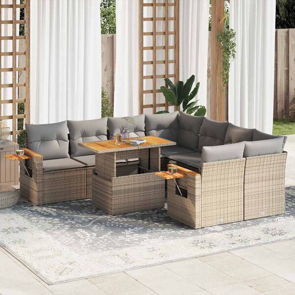 vidaXL Garden Sofa Set Beige and light grey PE rattan Medium