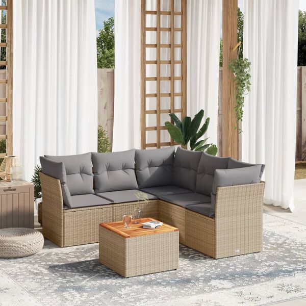 vidaXL Garden Sofa Set Beige, Light Grey, Brown PE rattan 6 Piece