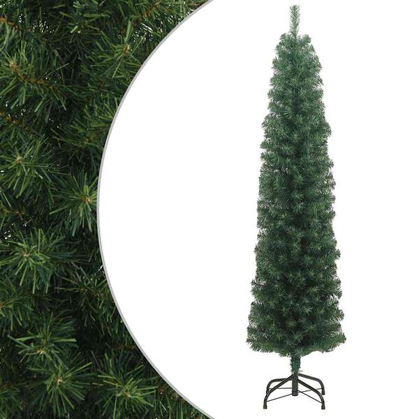 vidaXL Artificial Christmas Tree Green PVC, Steel Slim Lightweight