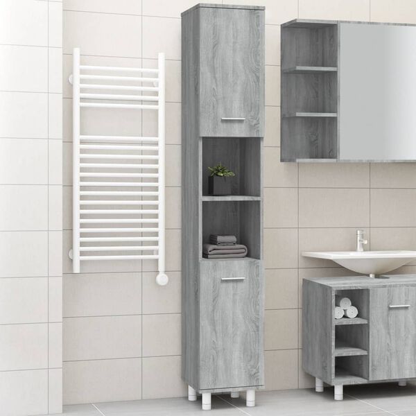 vidaXL Bathroom Cabinet Grey Sonoma Engineered Wood Tall