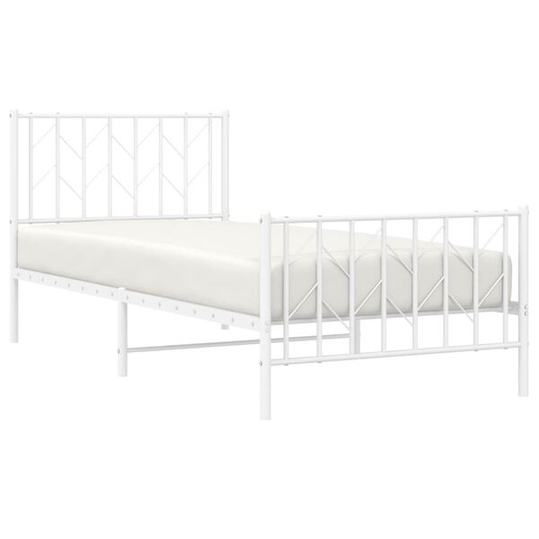 vidaXL Bed Frame White Steel Twin Bed Frame Rectangular Traditional