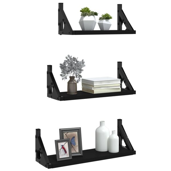 vidaXL Wall Shelf Set Black Engineered wood, metal Small Wall Shelf Set