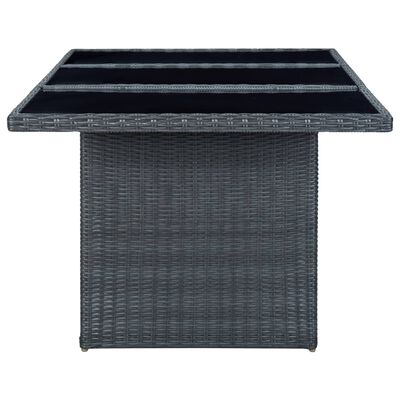 vidaXL Patio Table Dark Gray Poly Rattan and Tempered Glass