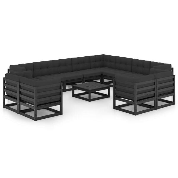 vidaXL Garden Lounge Set Black, Anthracite Solid Pine, Polyester Modular
