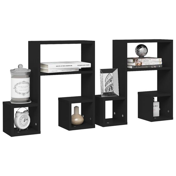 vidaXL Wall Shelf Set of 2 Black Engineered wood Medium
