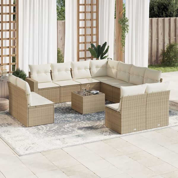 vidaXL Garden Sofa Set Beige PE Rattan Large Modular Garden Sofa Set