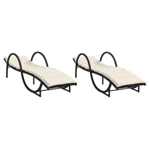 vidaXL Sun Lounger Black, Cream White PE Rattan, Powder-Coated Steel Large