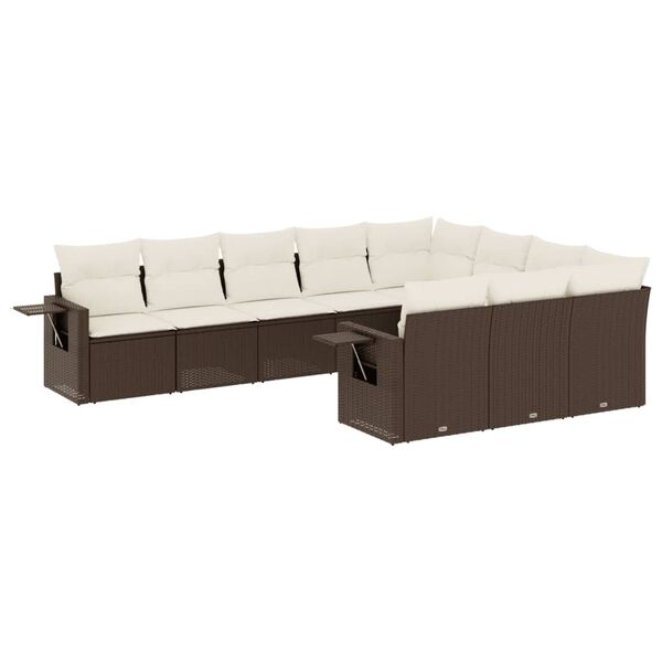vidaXL Garden Sofa Set Brown and Cream White PE Rattan Large