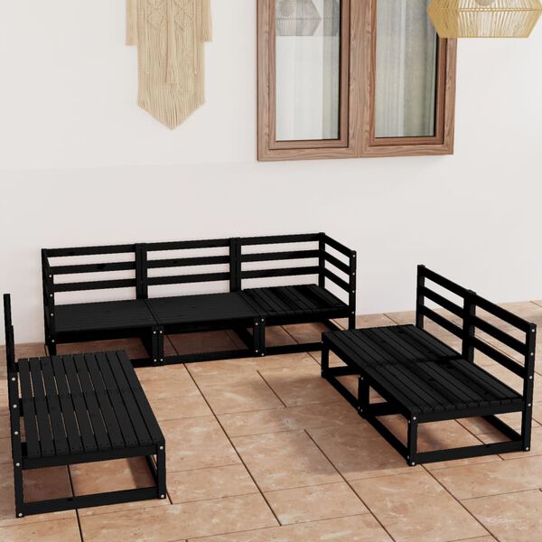 vidaXL Garden Lounge Set Black Solid pine wood Medium Modular