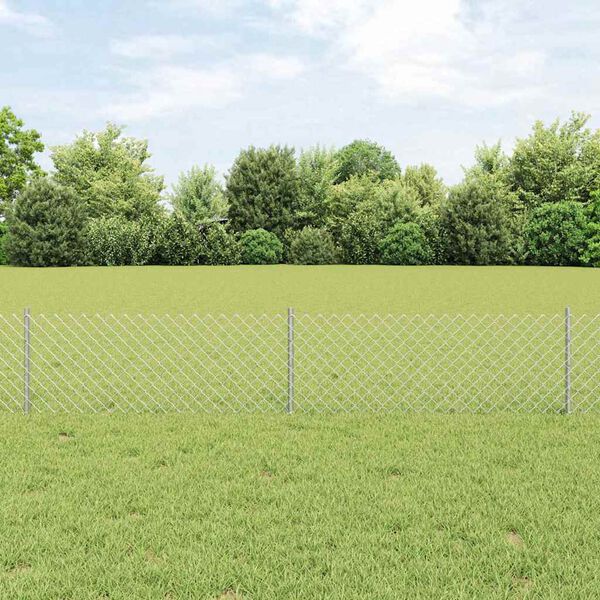 vidaXL Fence with Post Silver 1.31 x 32.81 ft Steel