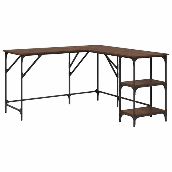 vidaXL Desk Brown Oak Engineered Wood, Metal Adjustable Feet Desk