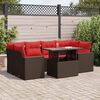 vidaXL 7 Piece Patio Sofa Set with Cushions Brown Poly Rattan Acacia