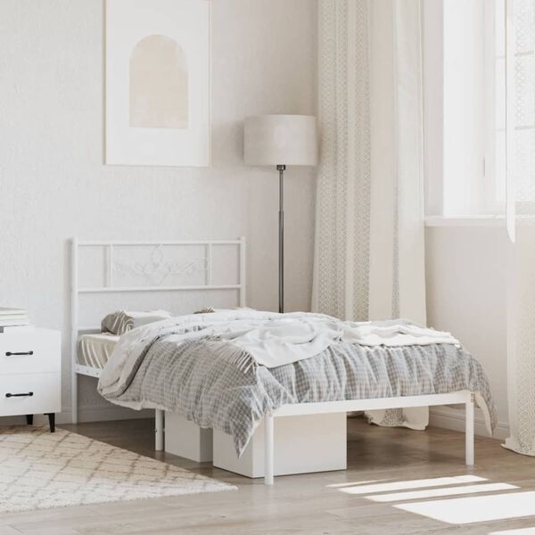 vidaXL Bed Frame White Powder-Coated Steel Small Single Bed Frame