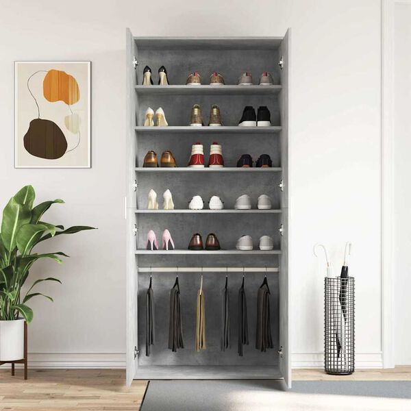 vidaXL Shoe Cabinet Concrete Grey 80 x 39 x 178 cm Engineered Wood