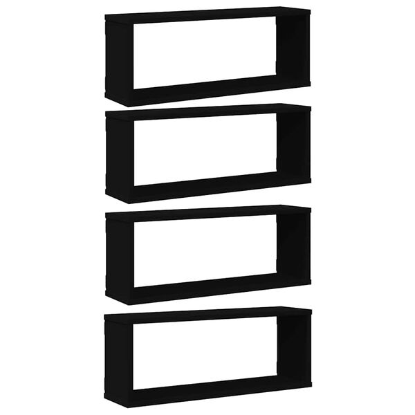 vidaXL Wall Shelf Set of 4 Black Engineered Wood 23.6 x 5.9 x 9.1 in