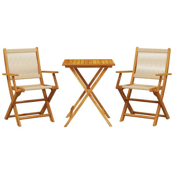 vidaXL Bistro Set Beige Solid acacia wood, Polypropylene Compact