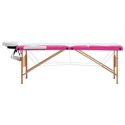 vidaXL Foldable Massage Table 3 Zones Wood White and Pink