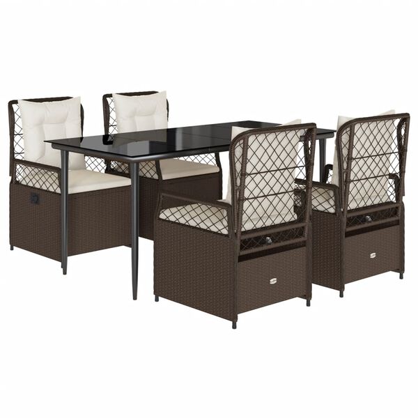 vidaXL 5 Piece Patio Dining Set with Cushions Brown Poly Rattan