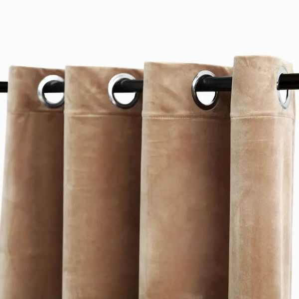 vidaXL Blackout Curtains with Rings 2 pcs Velvet Beige 55.1x88.6"