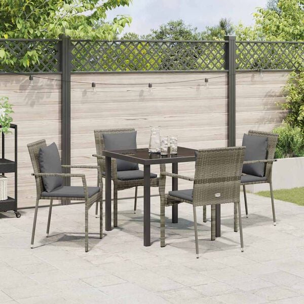 vidaXL Garden Dining Set with Cushion 5 pcs Grey Poly Rattan
