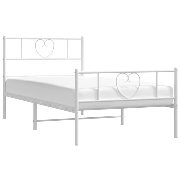 vidaXL Bed Frame White Powder-Coated Steel Twin Bed Frame Rectangular