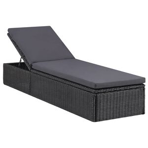 vidaXL Sunlounger Black and Dark Gray PE Rattan 77.9 x 23.6 x 32.9 in