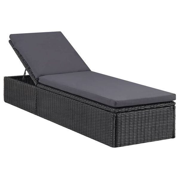 vidaXL Sunlounger Black and Dark Gray PE Rattan 77.9 x 23.6 x 32.9 in
