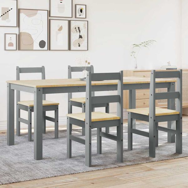 vidaXL Dining Set Gray Solid pine wood Large Durable Dining Set