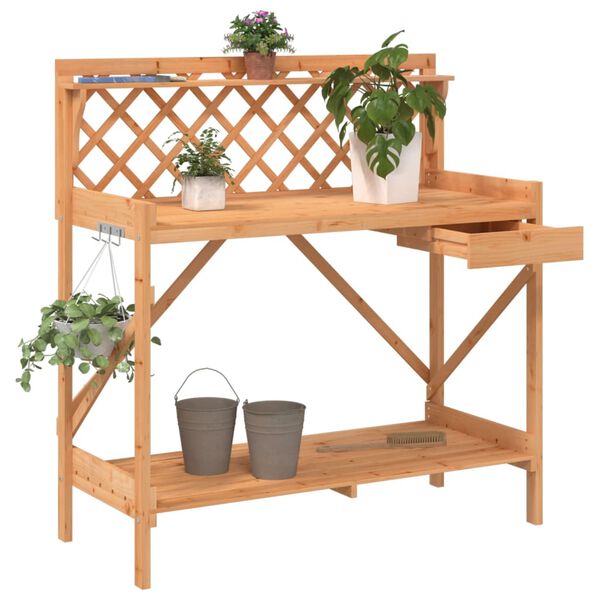 vidaXL Potting Bench Brown Solid fir wood Medium Shelving