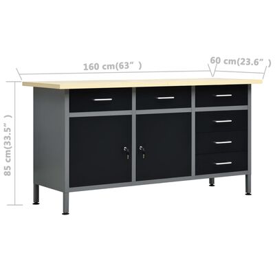 vidaXL Workbench with Four Wall Panels and Two Cabinets
